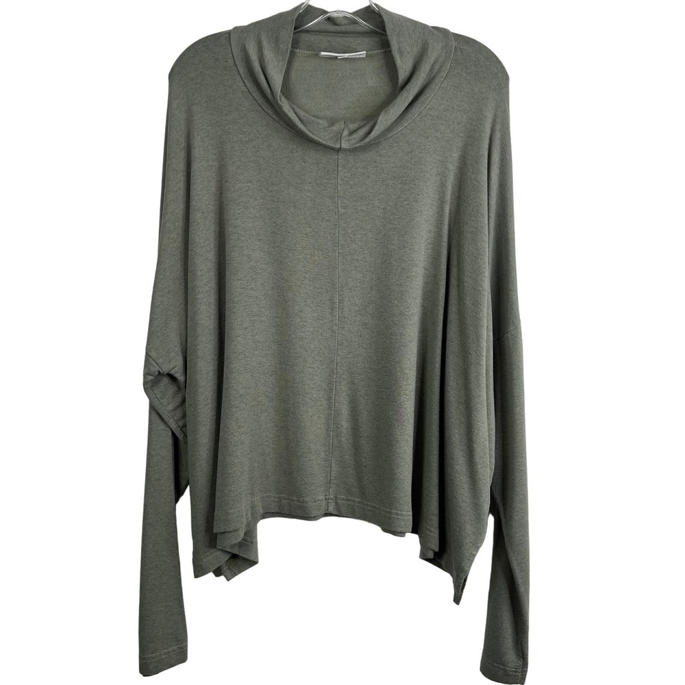 bryn WALKER Women's Taos Shirt Green Cropped Mockneck Long Sleeves Top Size XL